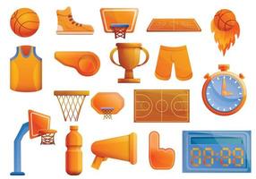 jeu d'icônes d'équipement de basket-ball, style cartoon vecteur
