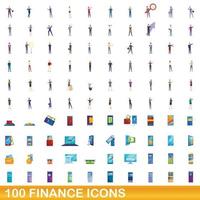 Ensemble de 100 icônes de finances, style dessin animé vecteur