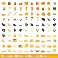 Ensemble de 100 icônes agricoles, style dessin animé vecteur