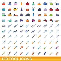 Ensemble de 100 icônes d'outils, style dessin animé vecteur