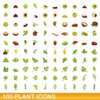 Ensemble de 100 icônes de plantes, style dessin animé vecteur