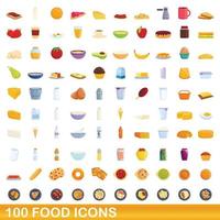 Ensemble de 100 icônes alimentaires, style dessin animé vecteur