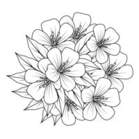 doodle fleur épanouie avec feuilles page de livre de coloriage dessin au trait continu vecteur