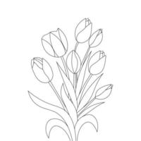 bouquet de tulipes doodle dessin à main levée de la page de coloriage design noir vecteur