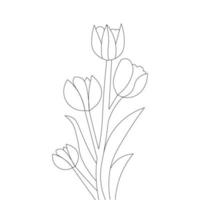 bouquet de tulipes doodle dessin à main levée de la page de coloriage design noir vecteur
