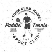 insigne, emblème ou signe du club de paddle-tennis. illustration vectorielle. vecteur