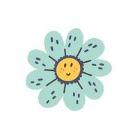 visage de personnage souriant rétro fleur bleue vecteur