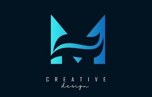 logo de la lettre m avec un design d'espace négatif et des coupes de vagues créatives. lettre avec dessin géométrique. vecteur