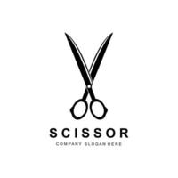 création de logo de ciseaux, illustration vectorielle icône d'outil de coupe autocollant bannière et marque de société de coiffeur vecteur