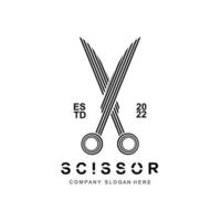 création de logo de ciseaux, illustration vectorielle icône d'outil de coupe autocollant bannière et marque de société de coiffeur vecteur