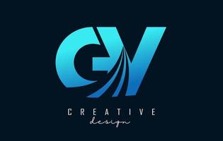 lettres bleues créatives logo gv gv avec lignes directrices et conception de concept de route. lettres avec un dessin géométrique. vecteur