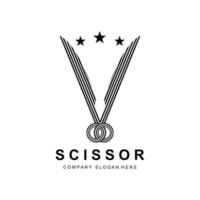 création de logo de ciseaux, illustration vectorielle icône d'outil de coupe autocollant bannière et marque de société de coiffeur vecteur