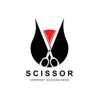 création de logo de ciseaux, illustration vectorielle icône d'outil de coupe autocollant bannière et marque de société de coiffeur vecteur