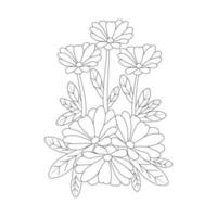 fleur de jardin illustration d'art en ligne page de coloriage pour la conception de modèles d'impression vecteur