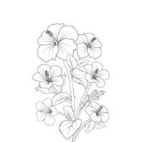 fleur d'hibiscus rouge coloriage dessin au trait avec modèle d'impression pour enfant et adulte vecteur