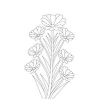 fleur de jardin illustration d'art en ligne page de coloriage pour la conception de modèles d'impression vecteur