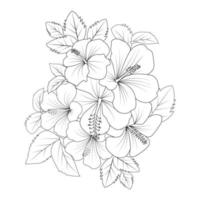 chine rose fleur doodle illustration de page à colorier avec trait d'art en ligne vecteur