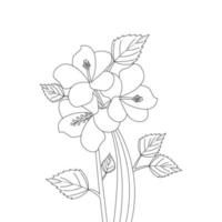 page de coloriage pour enfants d'illustration de fleur d'hibiscus avec trait d'art en ligne vecteur