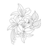 doodle fleur avec des feuilles dessin au trait de page de livre de coloriage vecteur