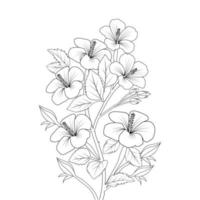 illustration de page de coloriage de fleur hawaïenne avec trait d'art en ligne de dessin à la main noir et blanc vecteur