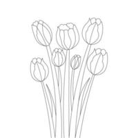 mignon tulipe coloriage dessin au crayon pétales de fleurs trait noir dessin au trait conception vecteur