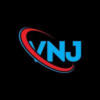 logo vnj. lettre vnj. création de logo de lettre vnj. initiales logo vnj liées avec un cercle et un logo monogramme majuscule. typographie vnj pour la technologie, les affaires et la marque immobilière. vecteur