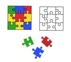 neuf pièces de puzzle imbriquées colorées isolées sur fond blanc. technologie intelligente, solution créative aux problèmes. illustration vectorielle dans un style de contour moderne. vecteur