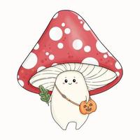 halloween mignon champignon amanite avec jack o lantern sac illustration vectorielle vecteur