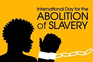 Affiche de la journée internationale pour l'abolition de l'esclavage avec la silhouette d'un homme afro-américain enchaîné. liberté humaine. arrêter la violence. bannière de vecteur