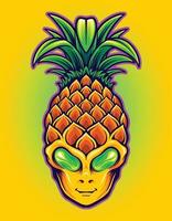 tête extraterrestre avec des illustrations vectorielles de fruits d'ananas pour votre logo de travail, t-shirt de marchandise de mascotte, autocollants et conceptions d'étiquettes, affiche, cartes de voeux entreprise publicitaire ou marques. vecteur