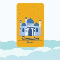 carte de voeux ramadan kareem avec lune, lanterne, illustration d'affiche. illustration vectorielle. fond musulman. simple et élégant vecteur