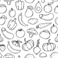 fruits de modèle sans couture, légumes dans un style doodle. motif monochrome vecteur