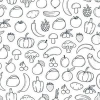 fruits de modèle sans couture, légumes dans un style doodle. motif monochrome vecteur