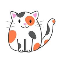 chat de dessin animé drôle, illustration vectorielle mignon dans un style plat. couleurs blanc, orange et gris. gros chaton souriant. impression positive pour autocollant, cartes, vêtements, textile, design et décoration vecteur