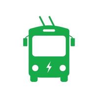 icône verte de silhouette de trolleybus électrique. eco trolleybus dans le pictogramme de glyphe de vue de face. panneau d'arrêt pour l'icône de transport électrique de la ville écologique. illustration vectorielle isolée. vecteur