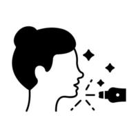 retrait des poils du visage de la femme avec l'icône de silhouette laser. thérapie de beauté médicale pour pictogramme noir de visage de peau de fille. icône d'équipement de cosmétologie laser. illustration vectorielle isolée. vecteur