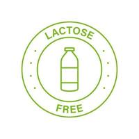 timbre de cercle vert sans lactose. Icône de ligne de produits laitiers 100 % gratuite. étiquette d'ingrédient allergène. symbole de lactose sans produit naturel écologique. aucun logo de contour de lait de lactose. illustration vectorielle isolée. vecteur