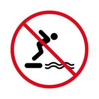 remarquez qu'il est interdit de plonger dans l'eau. attention plongée interdite dans le pictogramme de la piscine. information danger homme nageur icône silhouette noire. symbole d'arrêt rouge de plongée interdite. illustration vectorielle isolée. vecteur