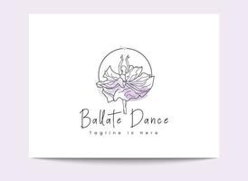 fille de danse de ballet dessin au trait minimal dessiné à la main avec un modèle de logo de robe aquarelle violette ou une illustration pour le studio de danse de cours de danse de l'école de danse vecteur