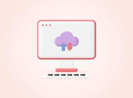 ordinateur de bureau avec icône de stockage en nuage. illustration vectorielle 3D. vecteur