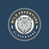 logo insigne tête d'ours aventure sauvage vecteur
