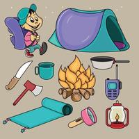 dessin animé mignon enfants camping vecteur