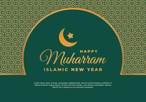 muharram du nouvel an islamique avec lettrage de texte doré, croissant, étoile vecteur