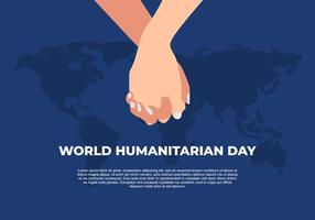 bonne journée internationale humanitaire mondiale avec carte de la terre et main vecteur