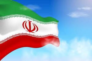 drapeau iranien dans les nuages. drapeau de vecteur agitant dans le ciel. illustration de drapeau réaliste de la fête nationale. vecteur de ciel bleu.