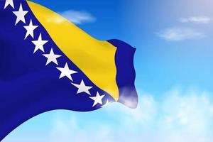 drapeau bosnie-herzégovine dans les nuages. drapeau de vecteur agitant dans le ciel. illustration de drapeau réaliste de la fête nationale. vecteur de ciel bleu.