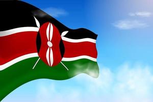 drapeau du kenya dans les nuages. drapeau de vecteur agitant dans le ciel. illustration de drapeau réaliste de la fête nationale. vecteur de ciel bleu.