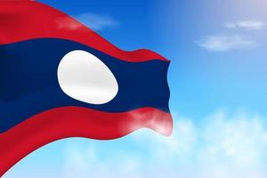 drapeau du laos dans les nuages. drapeau de vecteur agitant dans le ciel. illustration de drapeau réaliste de la fête nationale. vecteur de ciel bleu.