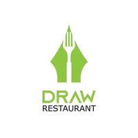 concept de symbole créatif pour livre de cuisine. stylo avec stylo et fourchette dans l'espace négatif. logo du restaurant. vecteur