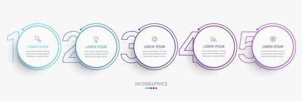 modèle de conception d'étiquettes infographiques vectorielles avec icônes et 5 options ou étapes. peut être utilisé pour le diagramme de processus, les présentations, la mise en page du flux de travail, la bannière, l'organigramme, le graphique d'informations. vecteur